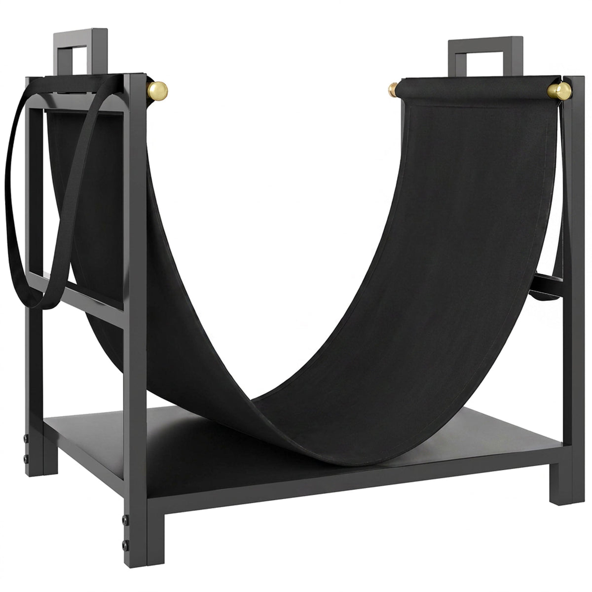 19 Inch Heavy Duty Steel Firewood Rack with Canvas Carrier for Indoor Fireplace Storage, Black