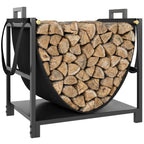 19 Inch Heavy Duty Steel Firewood Rack with Canvas Carrier for Indoor Fireplace Storage, Black