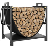 19 Inch Heavy Duty Steel Firewood Rack with Canvas Carrier for Indoor Fireplace Storage, Black