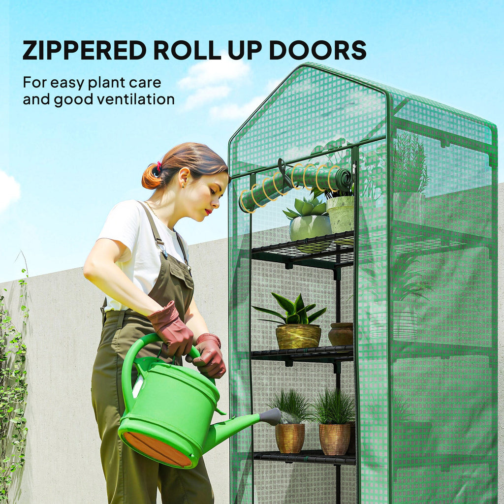 5 Tier Mini Greenhouse with Shelf Clips, 27.25" x 19.25" x 76", Green