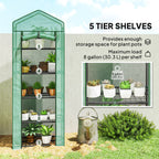 5 Tier Mini Greenhouse with Shelf Clips, 27.25" x 19.25" x 76", Green