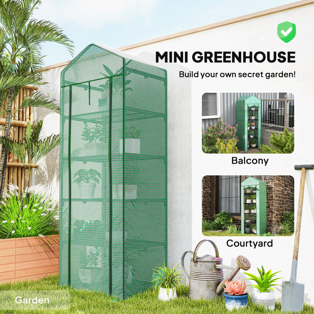 5 Tier Mini Greenhouse with Shelf Clips, 27.25" x 19.25" x 76", Green