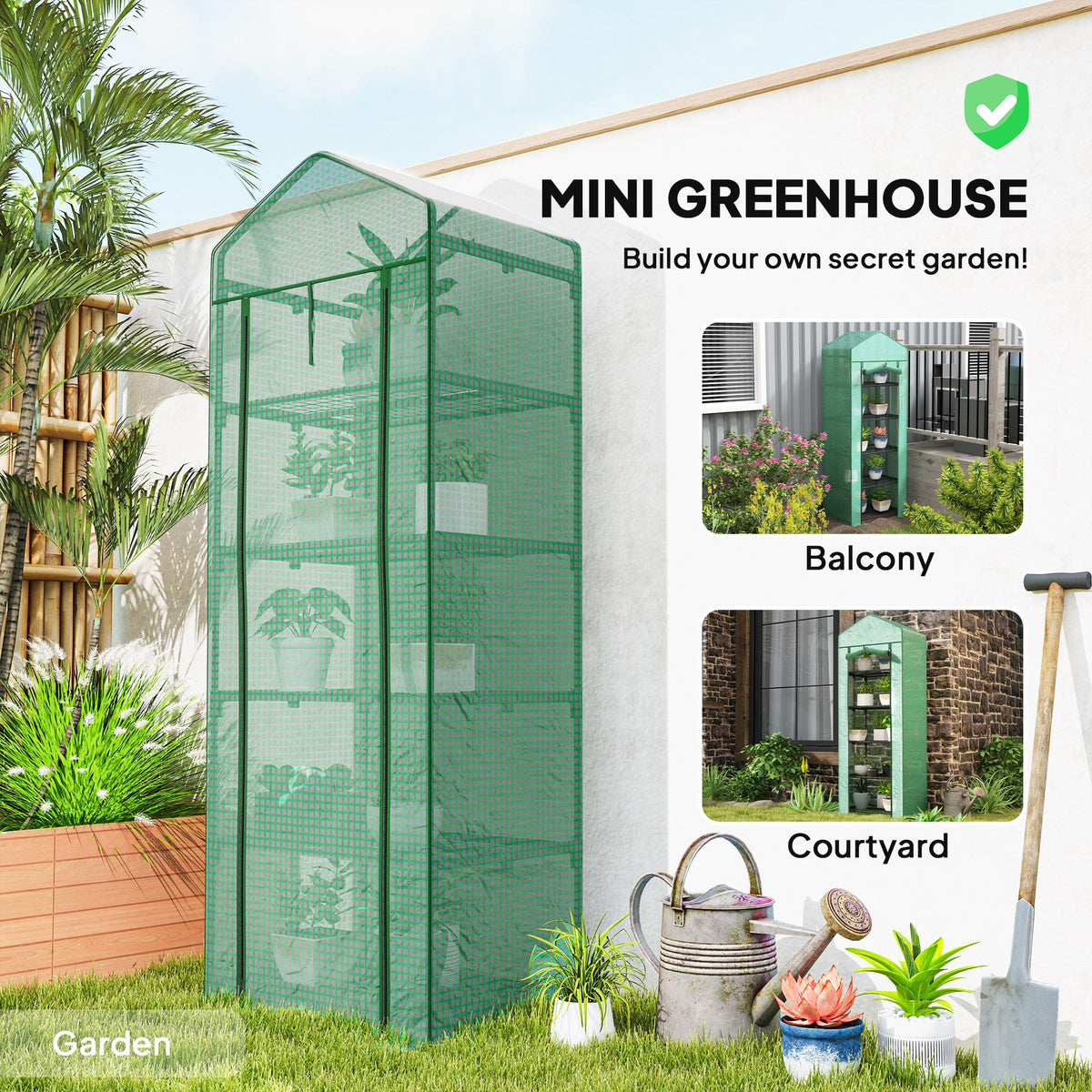 5 Tier Mini Greenhouse with Shelf Clips, 27.25" x 19.25" x 76", Green
