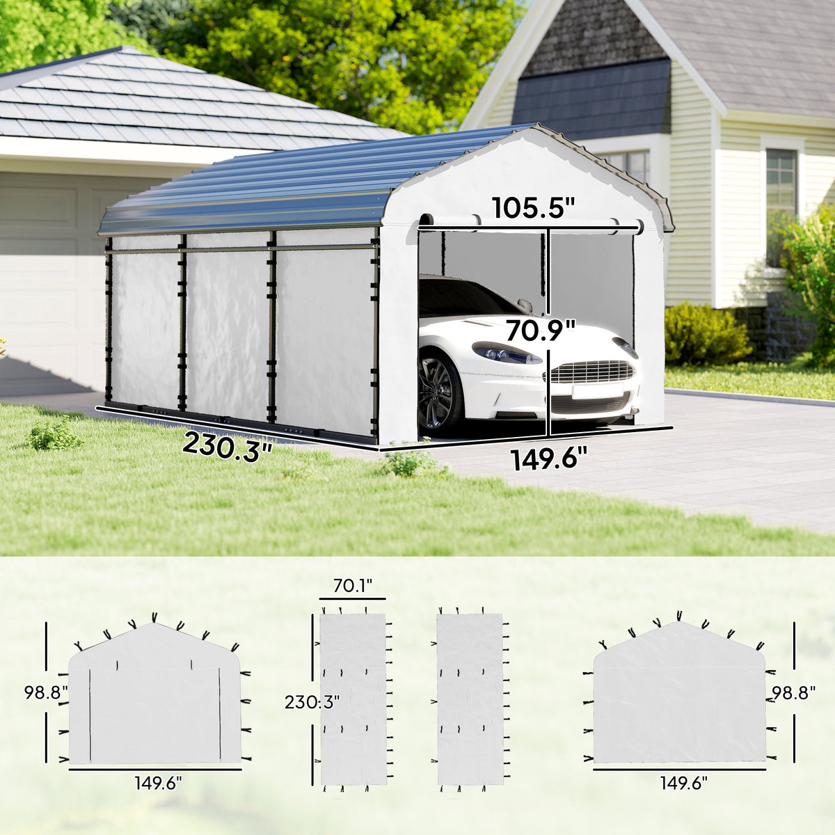 Carport Sidewall Panels Set of 4 for 12' x 20' Carports, White