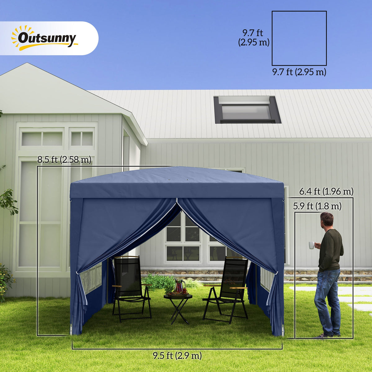 10' x 10' Outdoor Pop Up Party Tent Gazebo with Carrying Bag, Blue