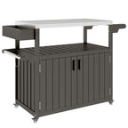 Outdoor Bar Cart with Storage Cabinet, Dark Gray