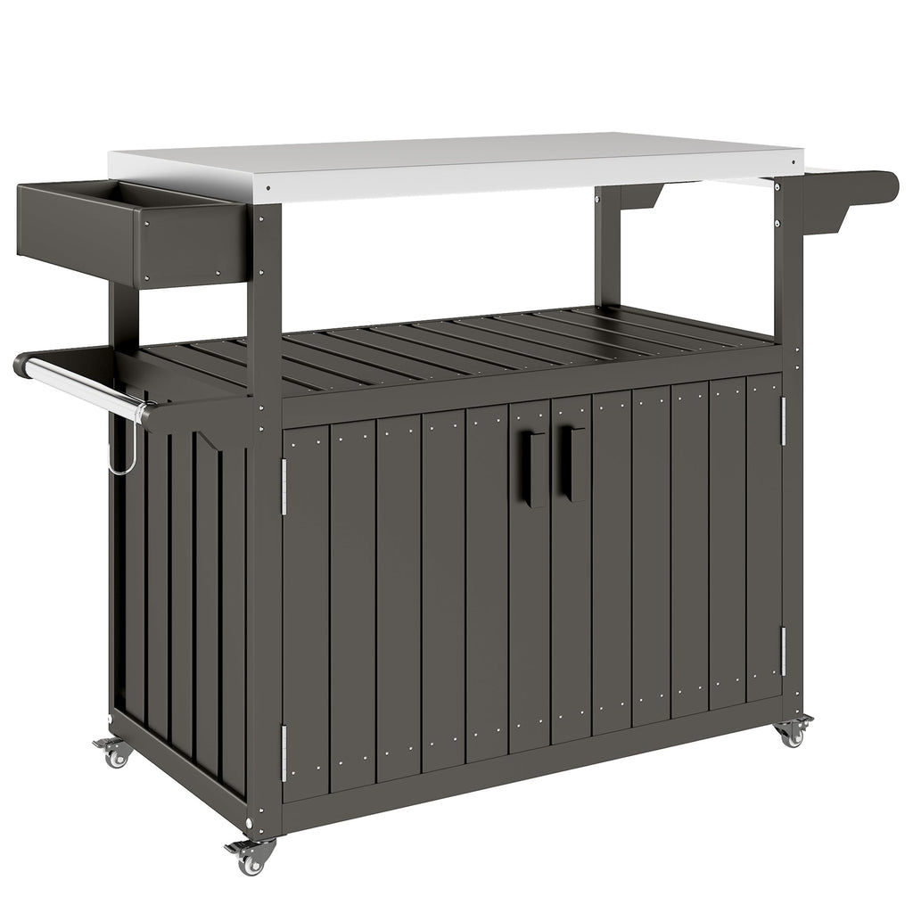 Outdoor Bar Cart with Storage Cabinet, Dark Gray