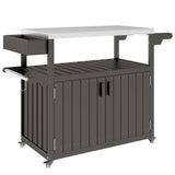Outdoor Bar Cart with Storage Cabinet, Dark Gray