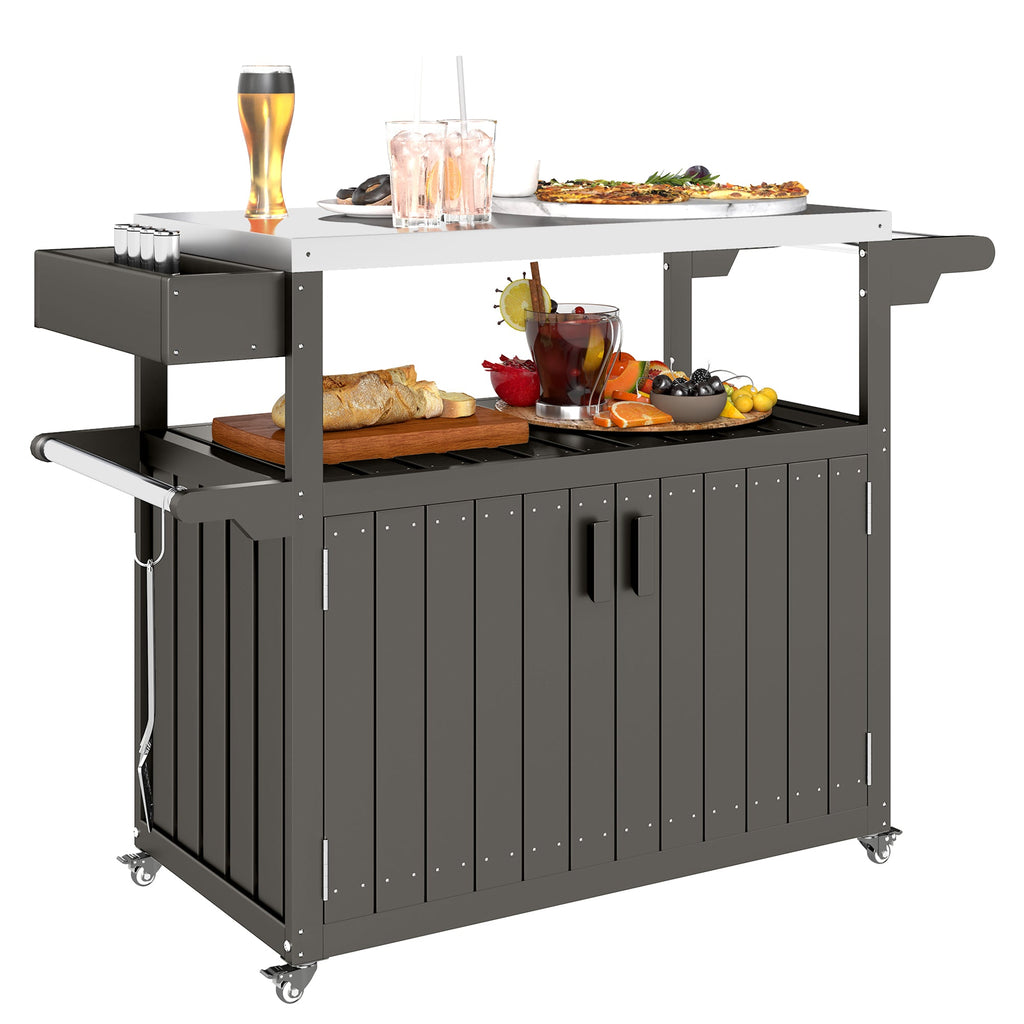Outdoor Bar Cart with Storage Cabinet, Dark Gray