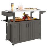 Outdoor Bar Cart with Storage Cabinet, Dark Gray