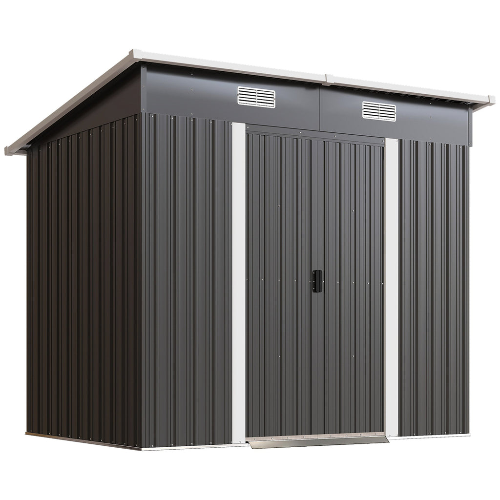7 x 4 ft Lean-to Metal Outdoor Storage Shed with Foundation Kit, Black