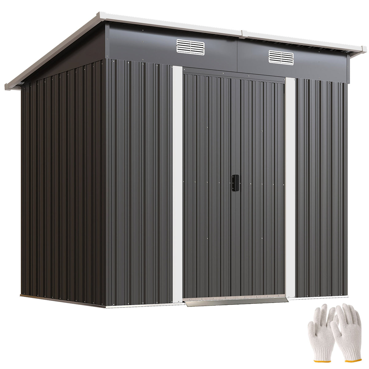 7' x 4' Outdoor Storage Shed with Lockable Double Doors, Black