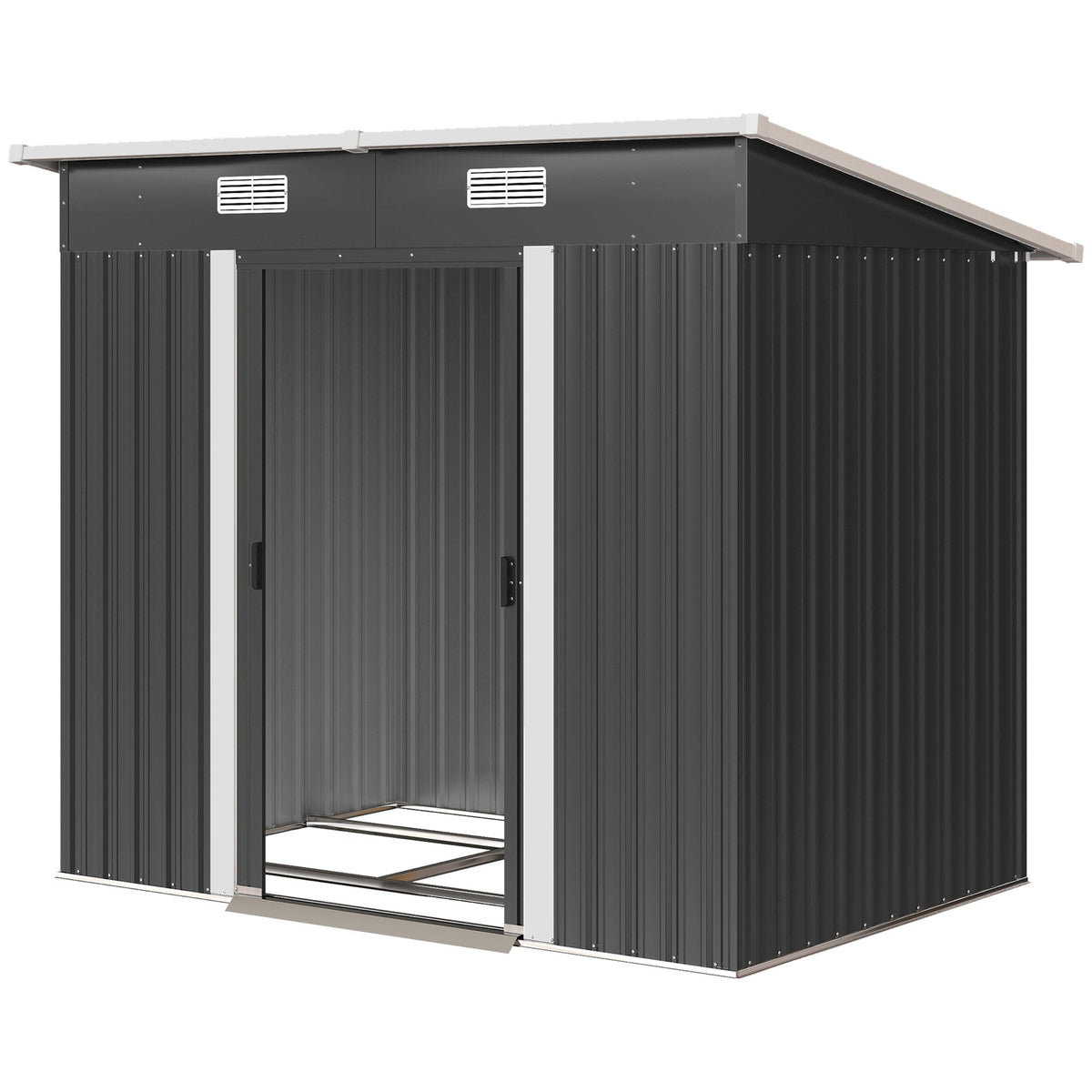 7 x 4 ft Lean-to Metal Outdoor Storage Shed with Foundation Kit, Black