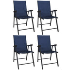Set of 4 Folding Garden Chairs with High Back and Armrests, Navy Blue