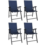 Set of 4 Folding Garden Chairs with High Back and Armrests, Navy Blue