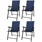 Set of 4 Folding Garden Chairs with High Back and Armrests, Navy Blue