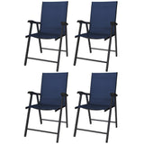 Set of 4 Folding Garden Chairs with High Back and Armrests, Navy Blue