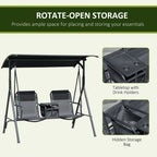 2 Person Porch Swing with Pivot Table, Cup Holder and Canopy, Black
