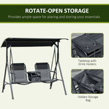 2 Person Porch Swing with Pivot Table, Cup Holder and Canopy, Black