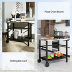 Outdoor Grill Cart with Stainless Steel Top, 2 Shelves and Wheels, Charcoal Grey