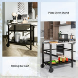 Outdoor Grill Cart with Stainless Steel Top, 2 Shelves and Wheels, Charcoal Grey