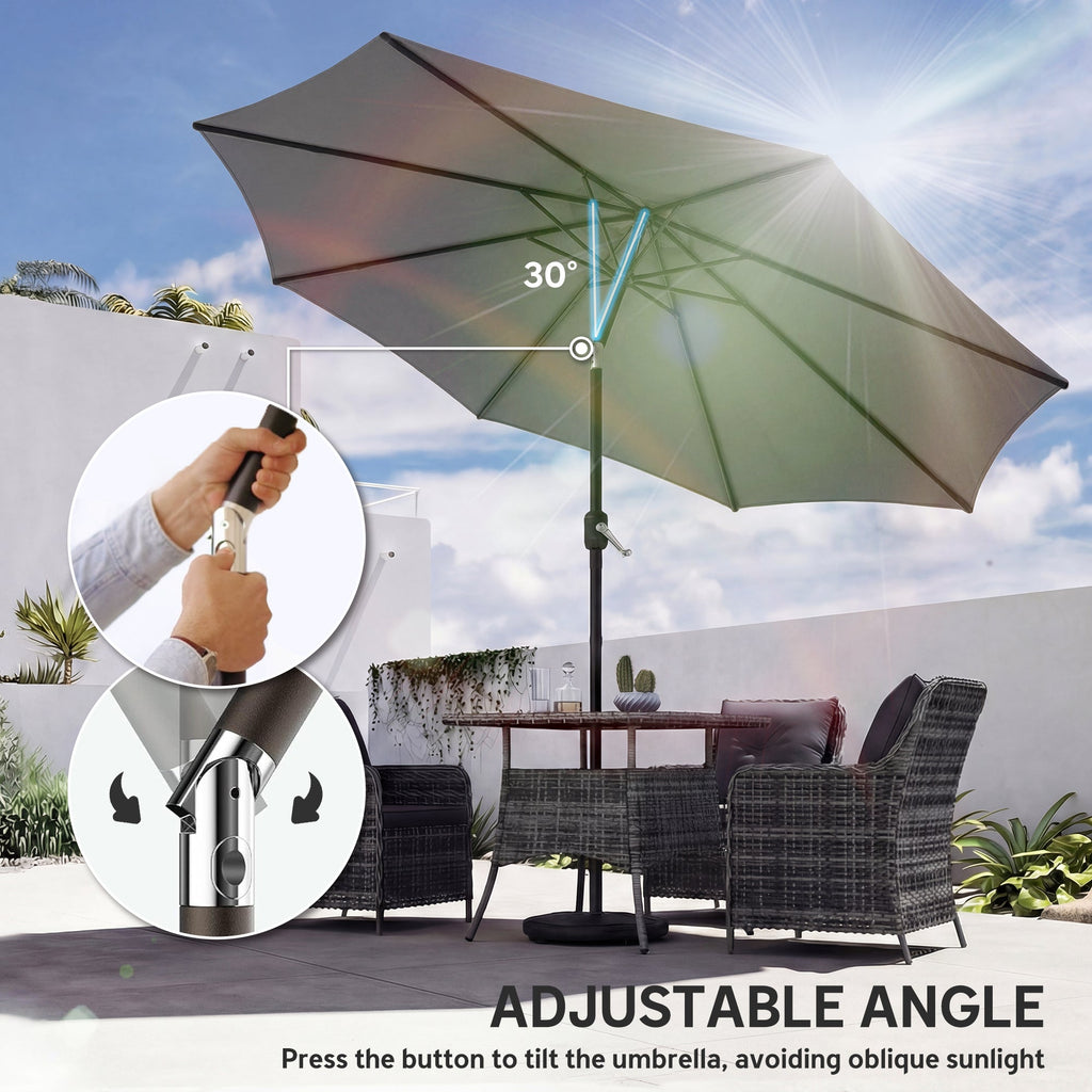 2.7 m Garden Parasol with Cross Base, Sandbag and Tilt, Light Grey