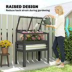 Raised Garden Bed with Flip-Up Greenhouse Top and Legs, Gray