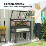 Raised Garden Bed with Flip-Up Greenhouse Top and Legs, Gray