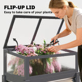Raised Garden Bed with Flip-Up Greenhouse Top and Legs, Gray