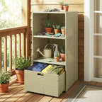 Pool Towel Rack with 2 Shelves and Basket Drawer, PE Rattan, Gradient Gray