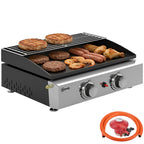 2 Burner Gas Plancha Grill with Warming Rack, 5 kW, Black