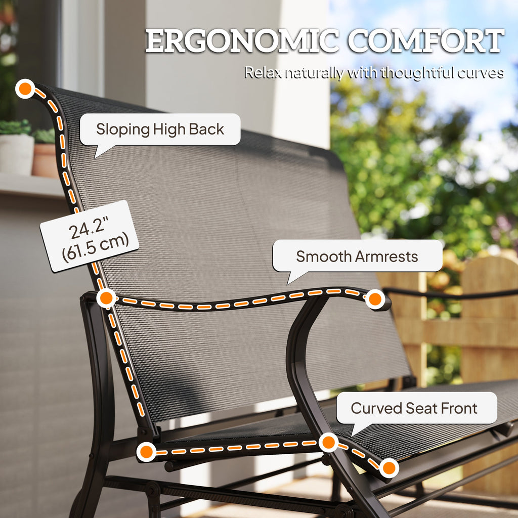 2-Person Patio Glider Chair with Mesh Seat and Backrest, Black