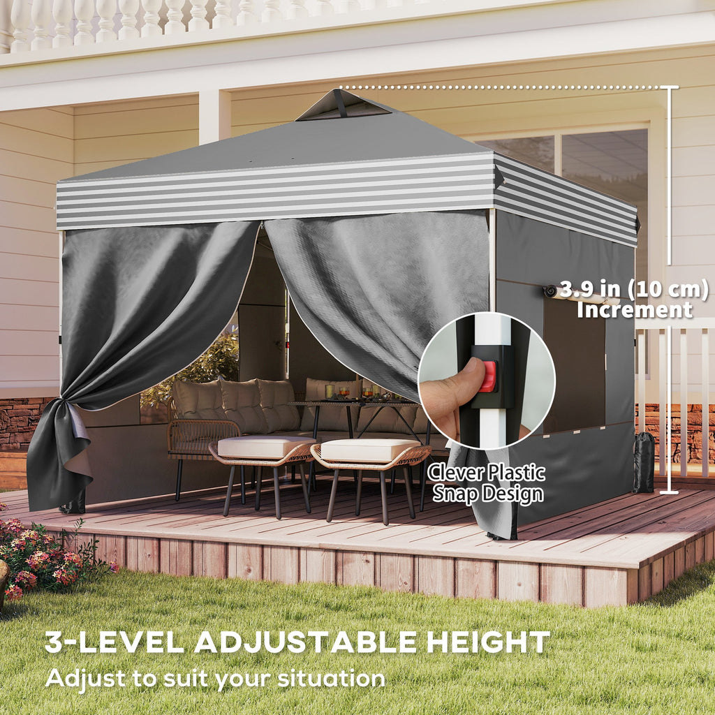 10 x 10 ft Pop-Up Canopy Tent with 4 Sidewalls and Wheeled Bag, Dark Grey
