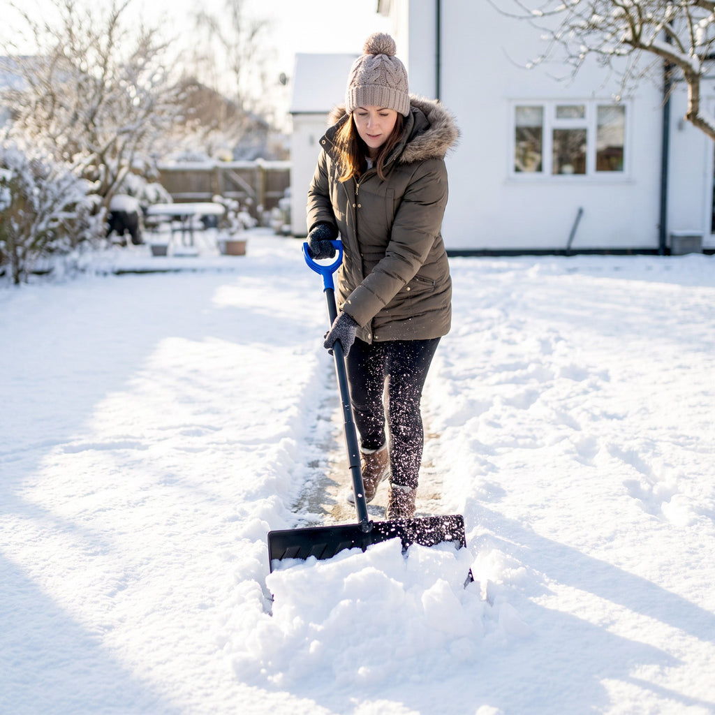 2-in-1 Snow Shovel & Scraper, 22" Heavy Duty Pusher with Metal Strip, Black