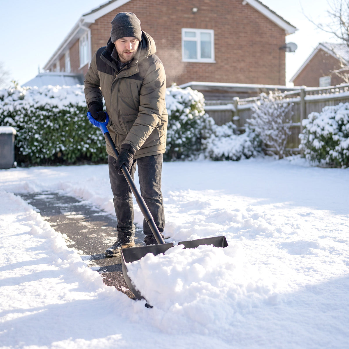 2-in-1 Snow Shovel & Scraper, 22" Heavy Duty Pusher with Metal Strip, Black