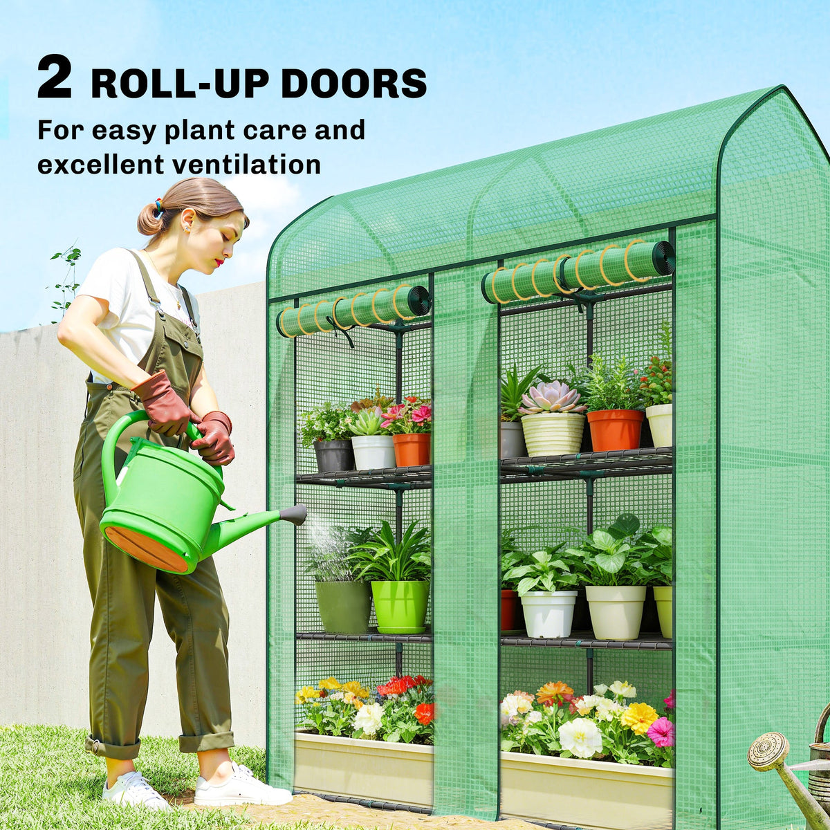 3-Tier Mini Greenhouse, 56.3" x 18.1" x 65", Green