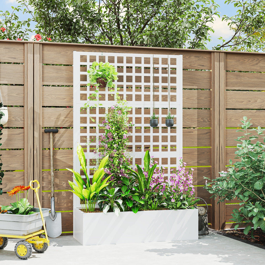 43" x 16" x 70" Raised Garden Bed with Trellis and Privacy Screen, White