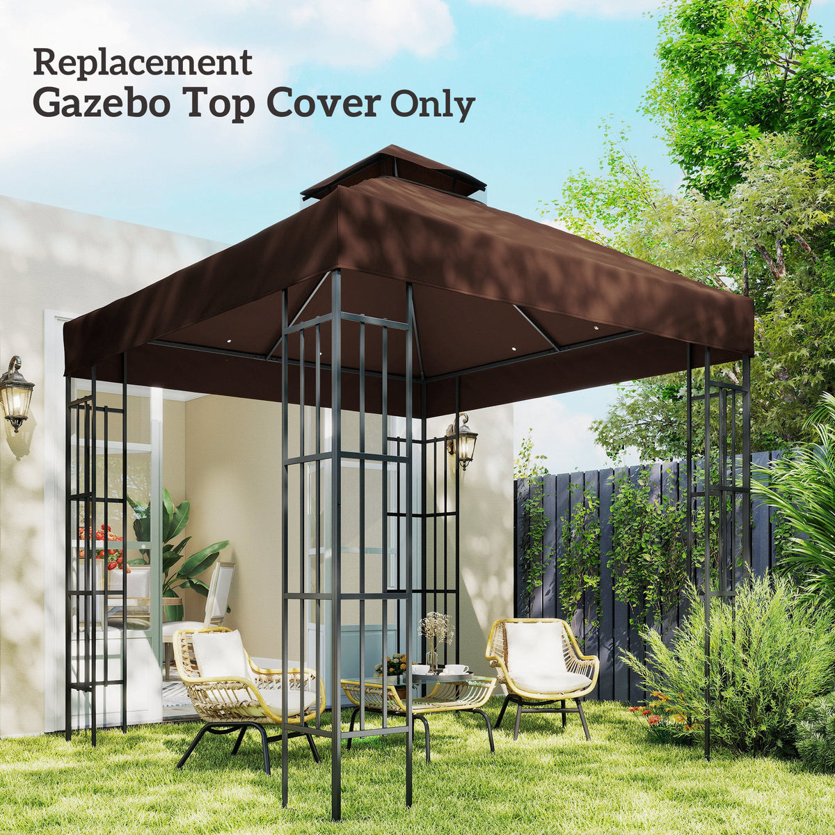 10' x 10' 2-Tier Gazebo Replacement Canopy Top Cover, Coffee