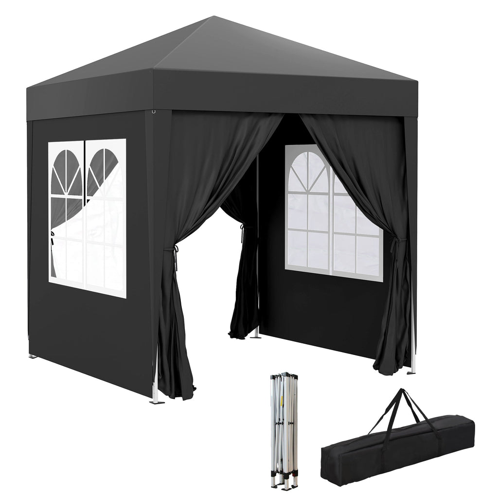 6.6' x 6.6' Pop-Up Canopy Tent with Sidewalls and Carry Bag, Black