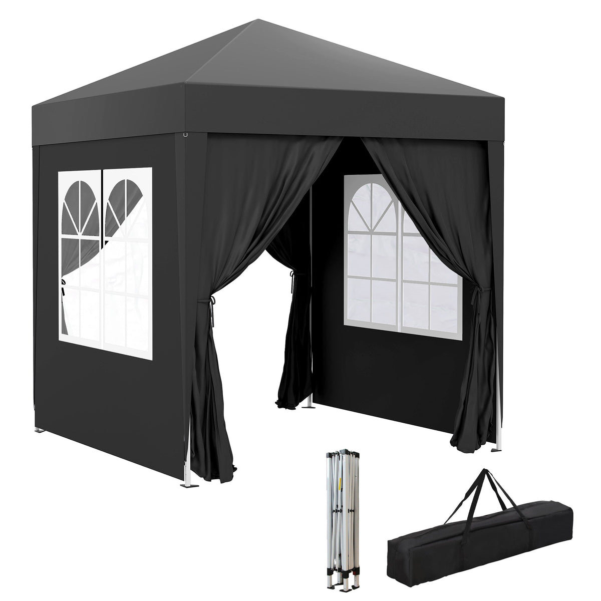 6.6' x 6.6' Pop-Up Canopy Tent with Sidewalls and Carry Bag, Black