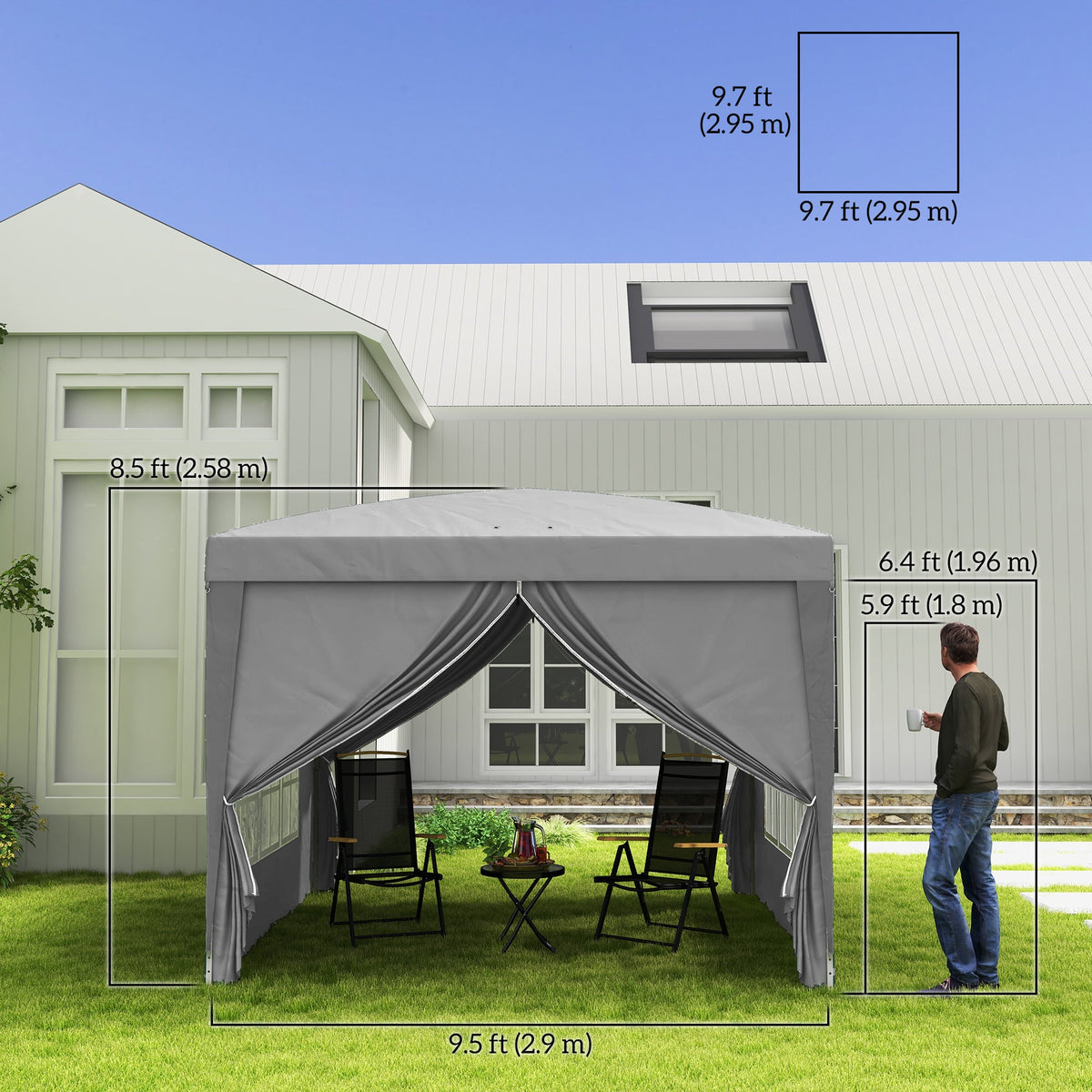 10' x 10' Outdoor Pop-Up Party Tent with Carry Bag, Light Grey