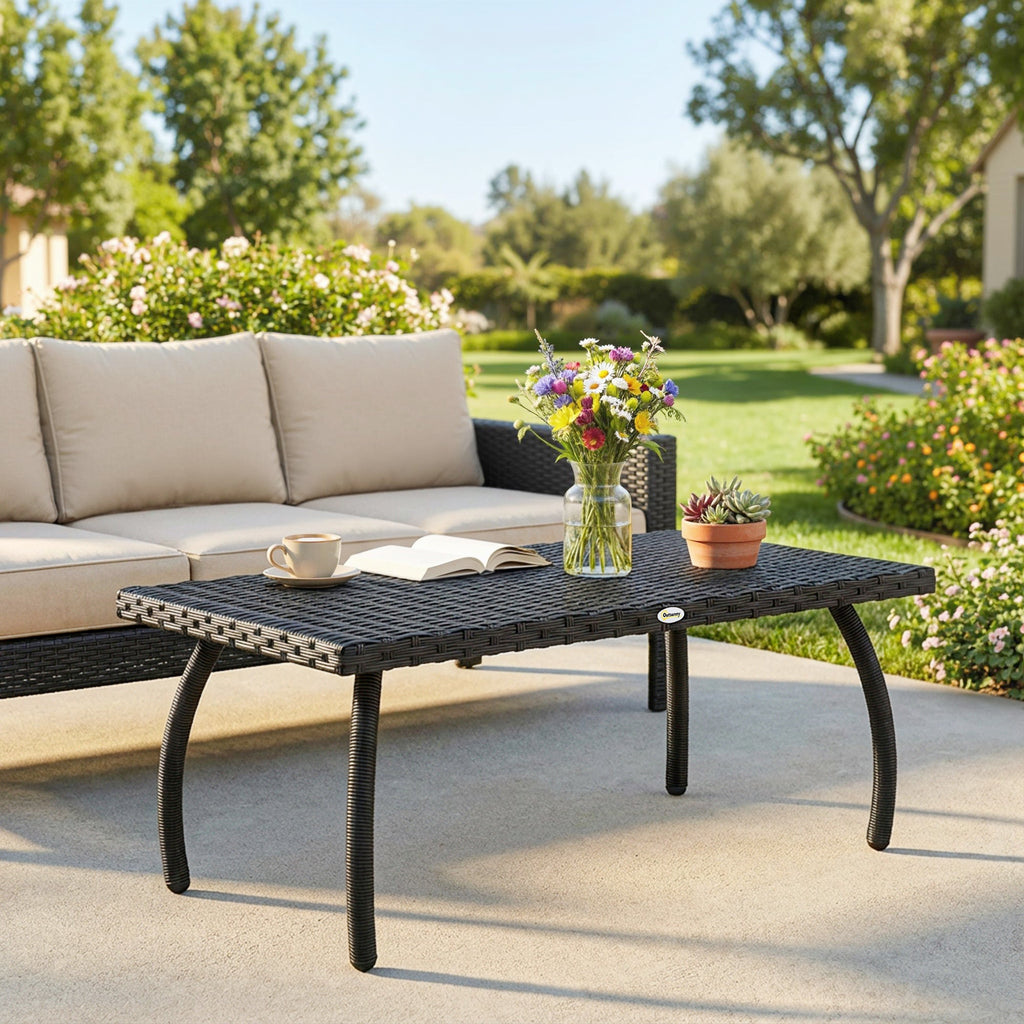 Rattan Garden Coffee Table with All-Weather PE Wicker, Black