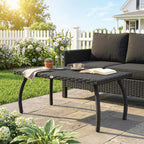 Rattan Garden Coffee Table with All-Weather PE Wicker, Black