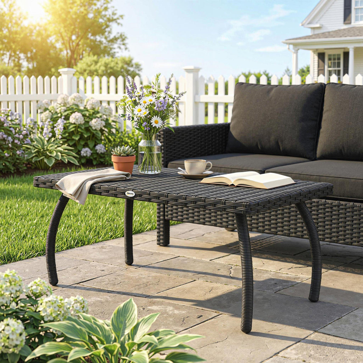 Rattan Garden Coffee Table with All-Weather PE Wicker, Black