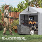 7' x 5' Portable Shed with Roll-up Zipper Door, Light Grey