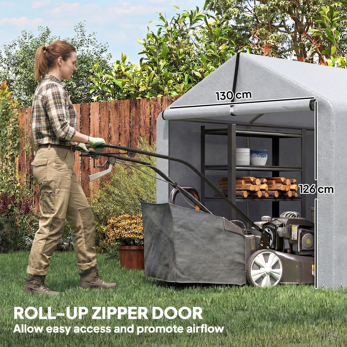 7' x 5' Portable Shed with Roll-up Zipper Door, Light Grey