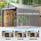 7' x 5' Portable Shed with Roll-up Zipper Door, Light Grey