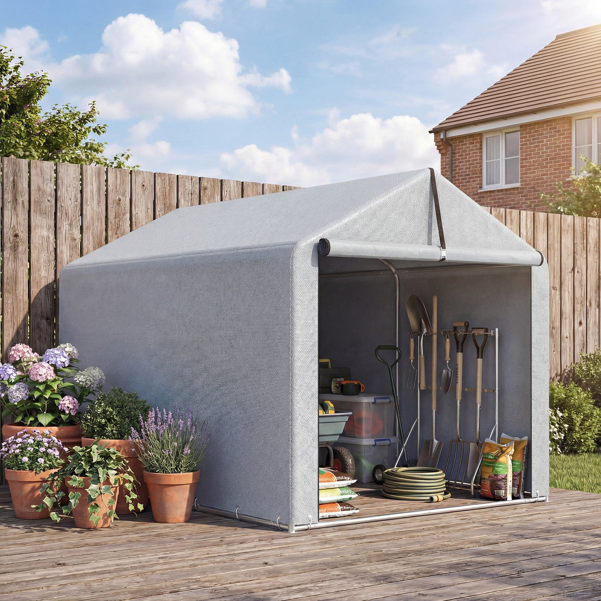 7' x 5' Portable Shed with Roll-up Zipper Door, Light Grey