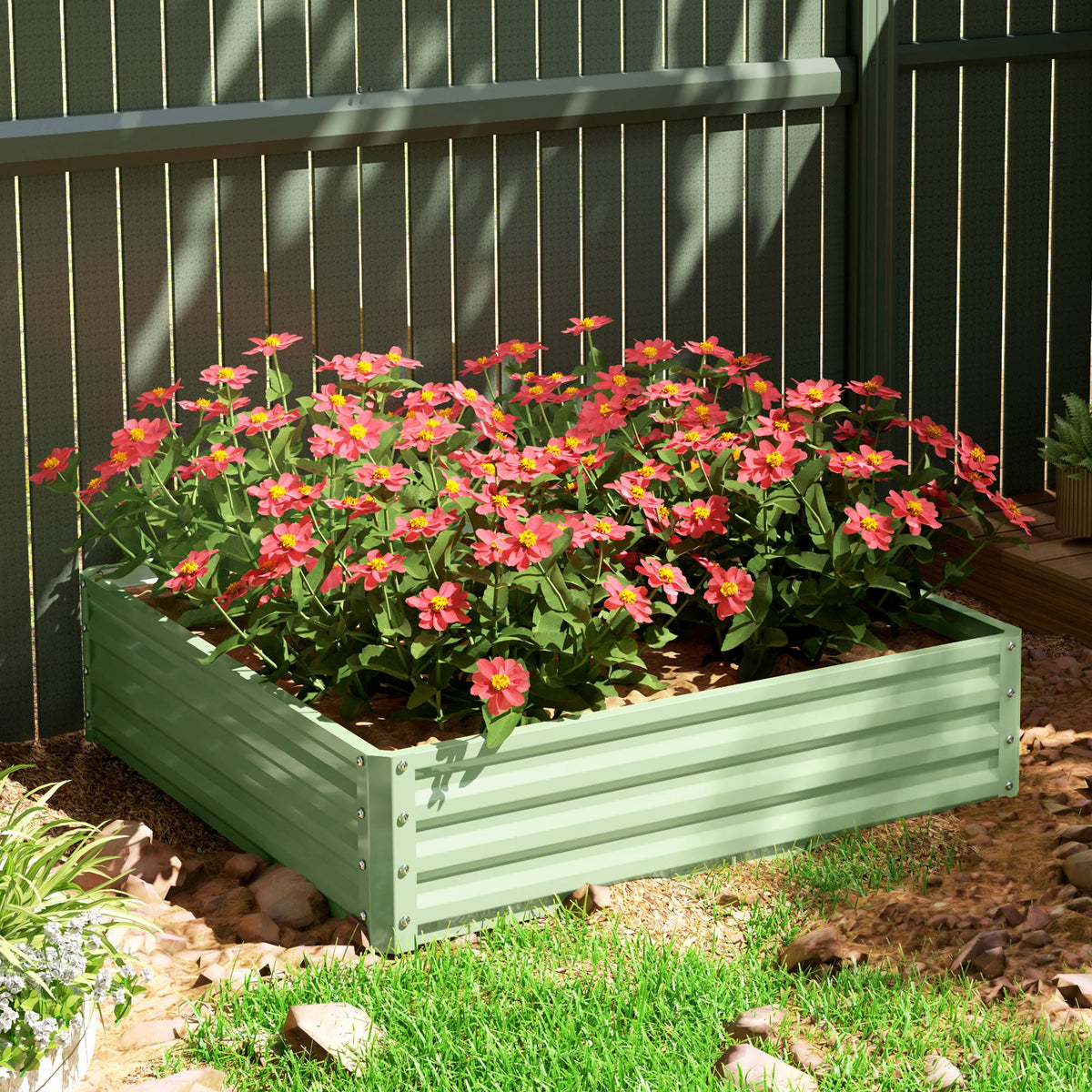 4' x 4' x 1' Galvanized Raised Garden Bed for Vegetables, Light Green