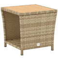 2-Tier PE Rattan Side Table with Storage Shelf, Khaki